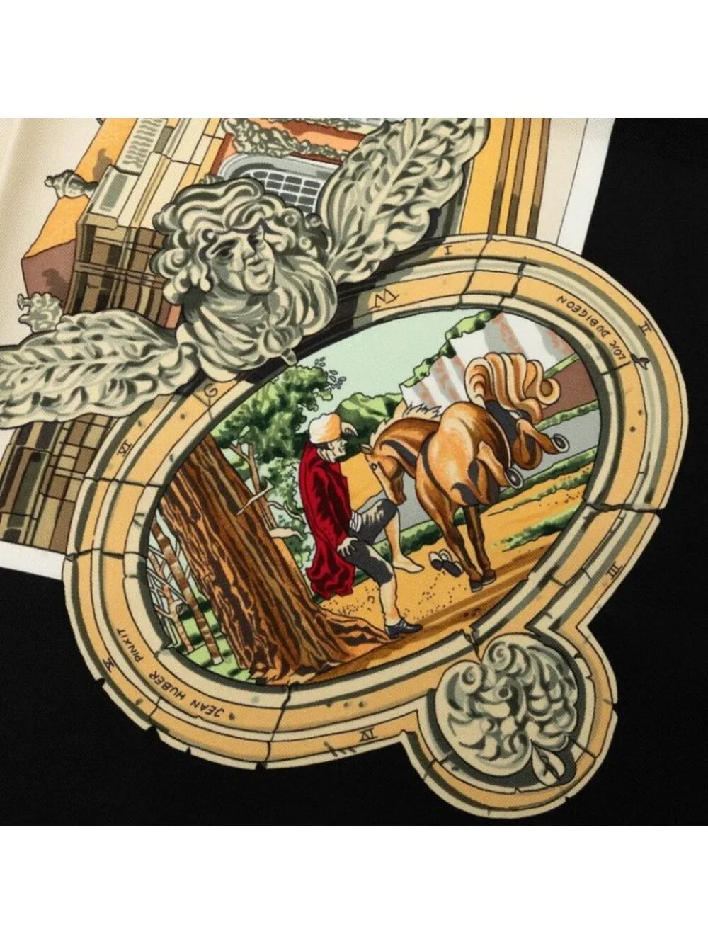 Hermes Carre 90 Sanssouci Palace Scarf Black Multicolor Silk
